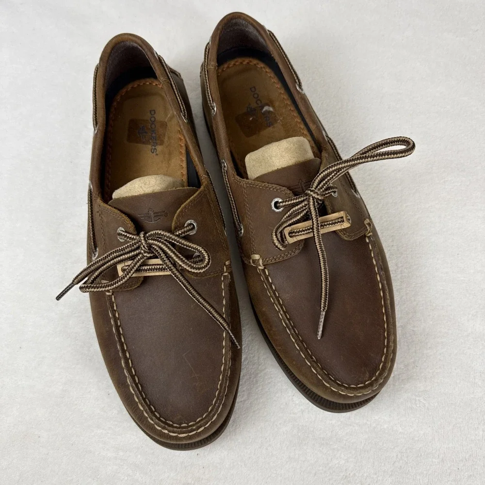 Dockers Vargas Men's Brown Leather Preppy Nautical Boat Shoes Size 11 M 2 Eyelet